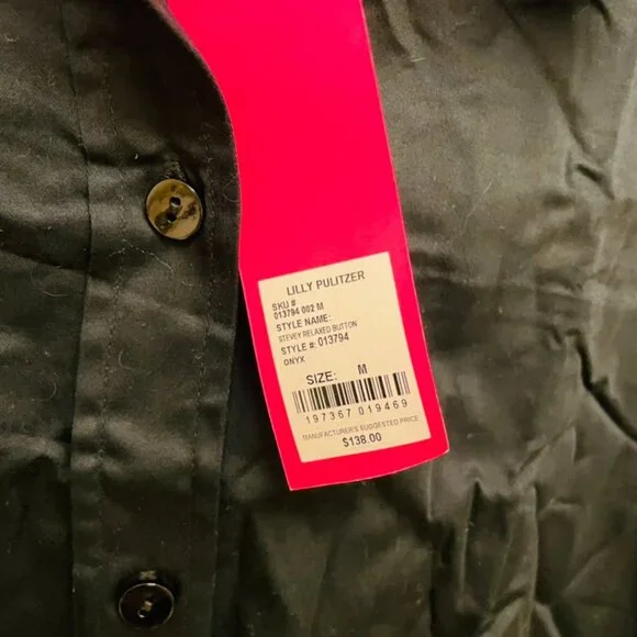 Long Sleeve Stevey Relaxed Shirt Onyx Black Size M Lilly Pulitzer NWT - Picture 2 of 3